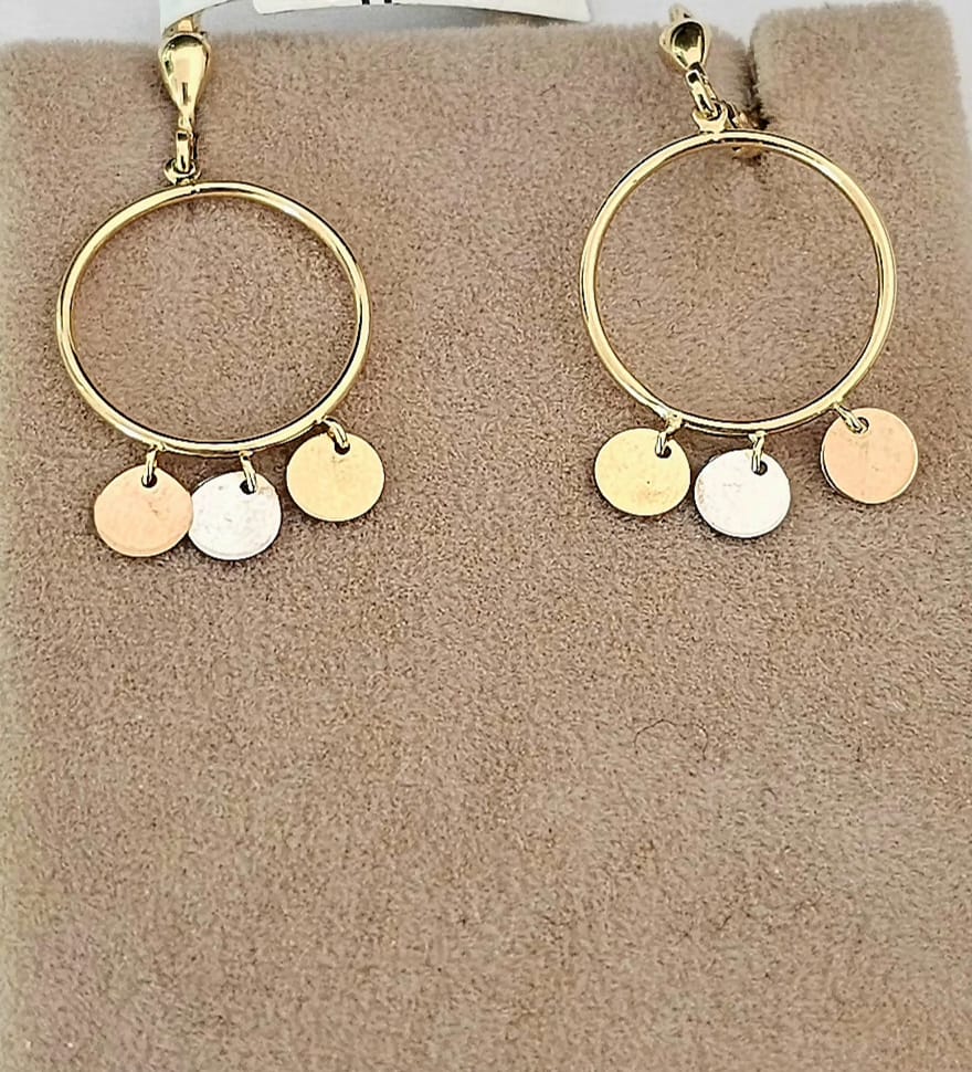 Cercei aur 14K cercuri cu discuri tricolore – Bijuterie nouă, simplă și chic | Maria Gold
