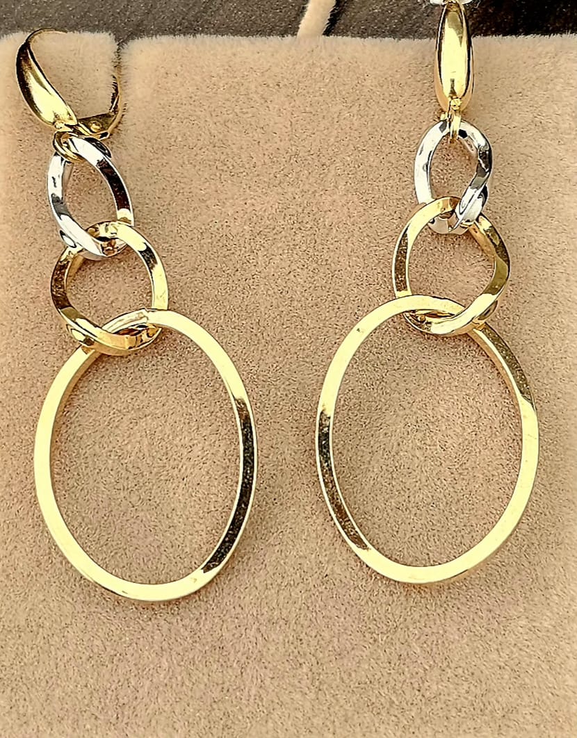 Cercei Aur 14K Galben și Alb – „Lanțul Eleganței” | Maria Gold